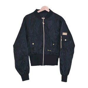 Vintage Baby Phat Bomber Jacket Womens L Black LS Gold Tone Details Baddie Y2K